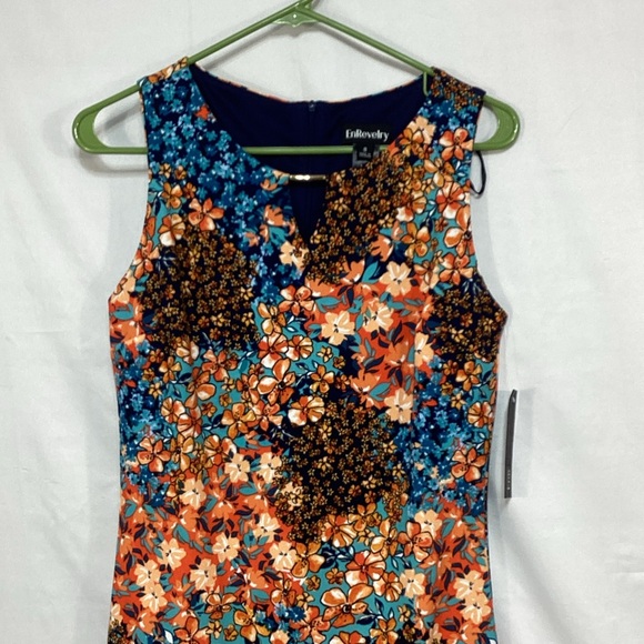 NWT EnRevelry Size 8 Blue and Orange Floral Midi Dress - Picture 2 of 12